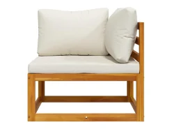 Sofá de esquina seccional y cojín blanco crema madera de acacia