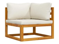 Sofá de esquina seccional y cojín blanco crema madera de acacia