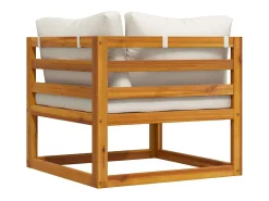 Sofá de esquina seccional y cojín blanco crema madera de acacia