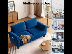 Sofá de la sala de estar 2 lugar en la tela de pista, sofá moderno a mediados de siglo, con bolsa de almacenamiento, 178x75x87cm, azul