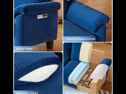Sofá de la sala de estar 2 lugar en la tela de pista, sofá moderno a mediados de siglo, con bolsa de almacenamiento, 178x75x87cm, azul