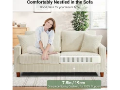 Sofá de terciopelo acanalado de 2 a 2 años, sofá derecha acolchado moderno grande con asientos extra profundos de 56 cm - 2 cojines - 178x76x89cm - beige