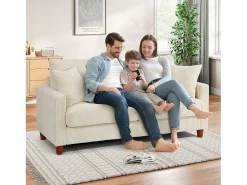 Sofá de terciopelo acanalado de 2 a 2 años, sofá derecha acolchado moderno grande con asientos extra profundos de 56 cm - 2 cojines - 178x76x89cm - beige