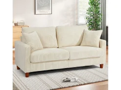 Sofá de terciopelo acanalado de 2 a 2 años, sofá derecha acolchado moderno grande con asientos extra profundos de 56 cm - 2 cojines - 178x76x89cm - beige