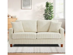 Sofá de terciopelo acanalado de 2 a 2 años, sofá derecha acolchado moderno grande con asientos extra profundos de 56 cm - 2 cojines - 178x76x89cm - beige