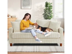 Sofá de terciopelo acanalado de 2 a 2 años, sofá derecha acolchado moderno grande con asientos extra profundos de 56 cm - 2 cojines - 178x76x89cm - beige