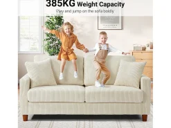 Sofá de terciopelo acanalado de 2 a 2 años, sofá derecha acolchado moderno grande con asientos extra profundos de 56 cm - 2 cojines - 178x76x89cm - beige