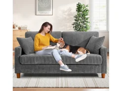 Sofá de terciopelo acanalado de 2 a 2 años, sofá derecha acolchado moderno grande con asientos adicionales de 56 cm - 2 cojines - 178x76x89cm - gris