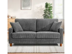 Sofá de terciopelo acanalado de 2 a 2 años, sofá derecha acolchado moderno grande con asientos adicionales de 56 cm - 2 cojines - 178x76x89cm - gris