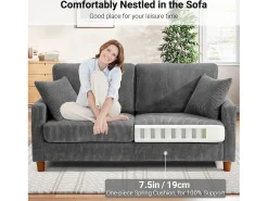 Sofá de terciopelo acanalado de 2 a 2 años, sofá derecha acolchado moderno grande con asientos adicionales de 56 cm - 2 cojines - 178x76x89cm - gris
