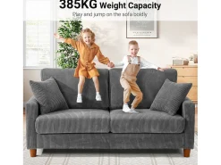 Sofá de terciopelo acanalado de 2 a 2 años, sofá derecha acolchado moderno grande con asientos adicionales de 56 cm - 2 cojines - 178x76x89cm - gris
