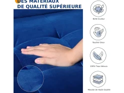 Sofá de terciopelo azul de 2 asientos, sofá mini dormitorio con reposabrazos, pies de madera cónicos, sofá fijado un respaldo bajo