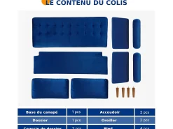 Sofá de terciopelo azul de 2 asientos, sofá mini dormitorio con reposabrazos, pies de madera cónicos, sofá fijado un respaldo bajo