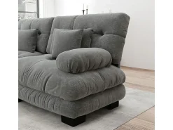 Sofá esquina 2 plazas + 2 poufs - con 4 cojines - tejido felpa gris - 220x145x81cm