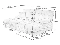 Sofá esquina 2 plazas + 2 poufs - con 4 cojines - tejido felpa gris - 220x145x81cm