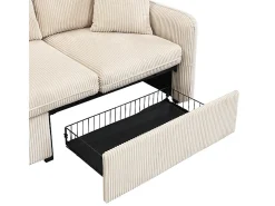 Sofá esquinero beige - Sofá de 3 plazas con 2 cajones y 2 taburetes de almacenaje - extraíble