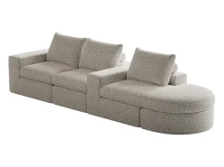 Sofá esquinero beige - Sofá de 3 plazas con 3 cojines y 2 reposacabezas - chenilla