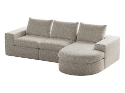 Sofá esquinero beige - Sofá de 3 plazas con 3 cojines y 2 reposacabezas - chenilla