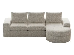 Sofá esquinero beige - Sofá de 3 plazas con 3 cojines y 2 reposacabezas - chenilla