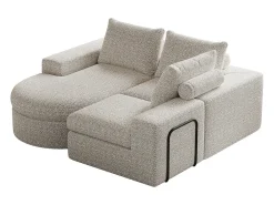 Sofá esquinero beige - Sofá de 3 plazas con 3 cojines y 2 reposacabezas - chenilla