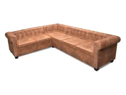 Sofá esquinero Chesterfield de 6 plazas piel sintética marrón 02_0020241