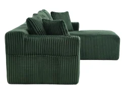 Sofá esquinero con portavasos - Sofá de 3 plazas con cinco cojines y bolsillos laterales - pana verde