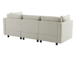 Sofá esquinero contemporáneo de 3-4 plazas con cojines y otomana, en lino beige, para salón o apartamento