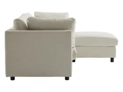 Sofá esquinero contemporáneo de 3-4 plazas con cojines y otomana, en lino beige, para salón o apartamento