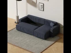 Sofá esquinero convertible de pana azul COSY