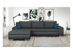 Sofá esquinero convertible reversible con almacenaje - Tela Gris Oscuro - 5 plazas - INDIAN