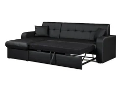 Sofá esquinero convertible de 3 plazas con almacenaje - Negro de imitación cuero - Estilo contemporáneo - L 235 x P 85 cm