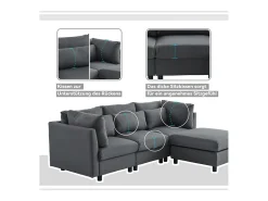 Sofá esquinero de 3 o 4 plazas, tapizado en forma de L, tejido de lino, 220 x 83 x 81 cm, color gris
