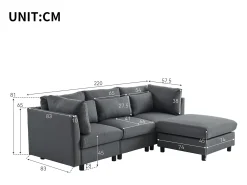 Sofá esquinero de 3 o 4 plazas, tapizado en forma de L, tejido de lino, 220 x 83 x 81 cm, color gris
