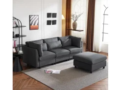 Sofá esquinero de 3 o 4 plazas, tapizado en forma de L, tejido de lino, 220 x 83 x 81 cm, color gris
