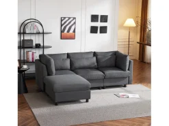 Sofá esquinero de 3 o 4 plazas, tapizado en forma de L, tejido de lino, 220 x 83 x 81 cm, color gris