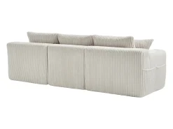 Sofá esquinero de 3 plazas con chaise longue y 5 cojines - Tejido pana - Beige