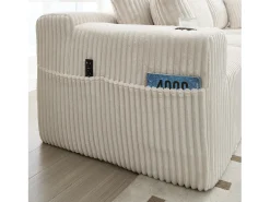 Sofá esquinero de 3 plazas con chaise longue y 5 cojines - Tejido pana - Beige