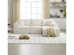 Sofá esquinero de 3 plazas con chaise longue y 5 cojines - Tejido pana - Beige