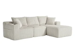 Sofá esquinero de 3 plazas con chaise longue y 5 cojines - Tejido pana - Beige