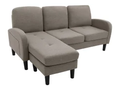 Sofá esquinero de 3 plazas con chaise longue - 185 x 118 x 82 cm - tejido transpirable de algodón y lino - Gris oscuro antiguo