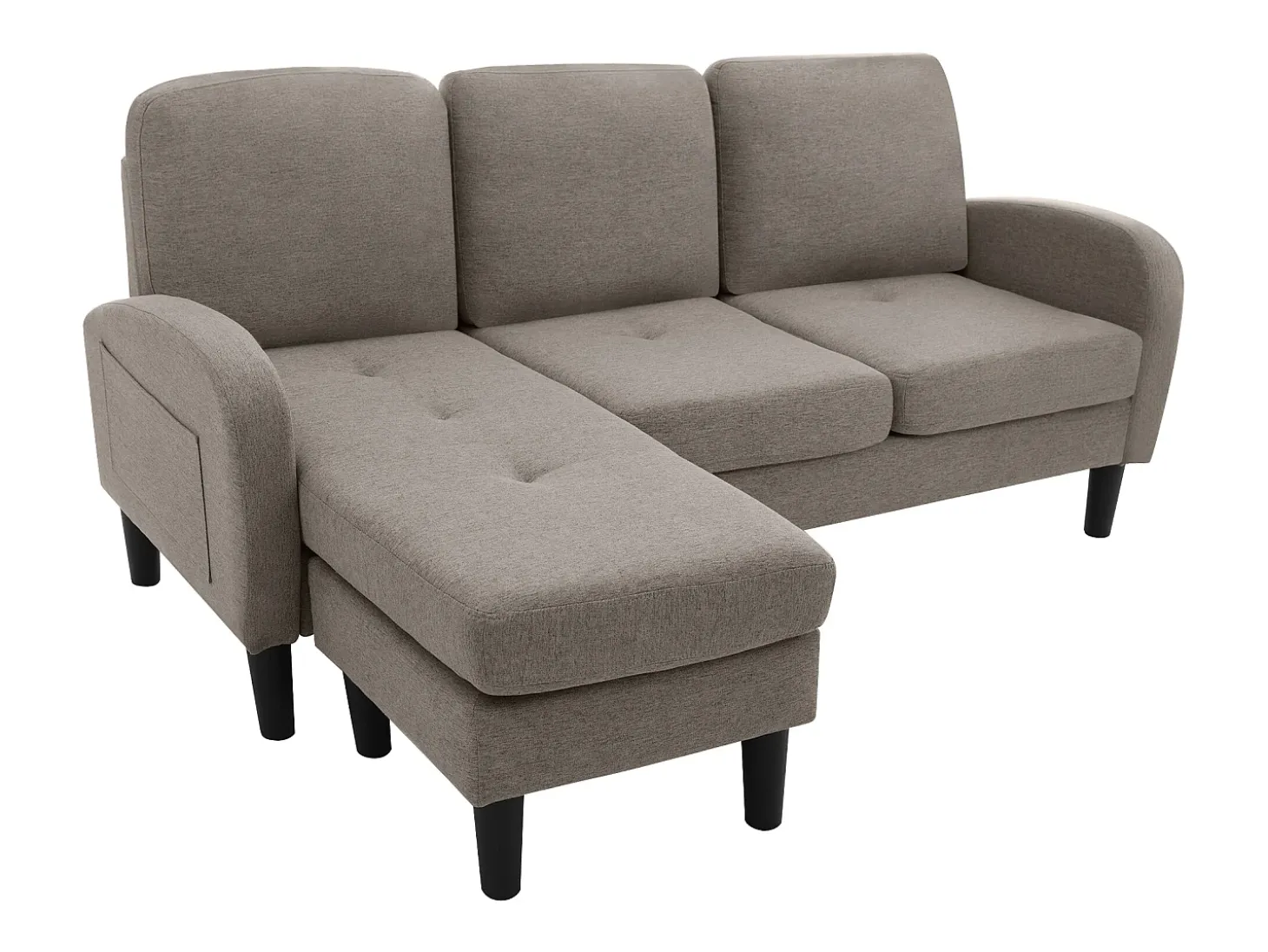 Sofá esquinero de 3 plazas con chaise longue - 185 x 118 x 82 cm - tejido transpirable de algodón y lino - Gris oscuro antiguo