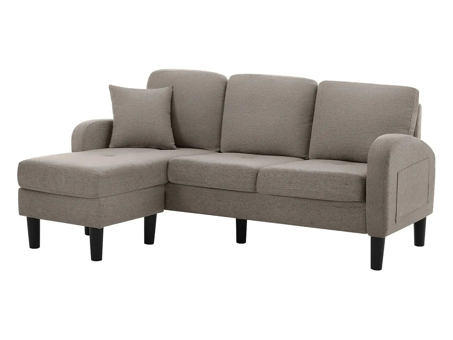 Sofá esquinero de 3 plazas con chaise longue - 185 x 118 x 82 cm - tejido transpirable de algodón y lino - Gris oscuro antiguo