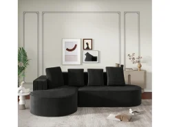 Sofá esquinero de 3 plazas con 4 cojines - Chaise longue en L - Pana negra - No requiere montaje