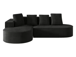 Sofá esquinero de 3 plazas con 4 cojines - Chaise longue en L - Pana negra - No requiere montaje