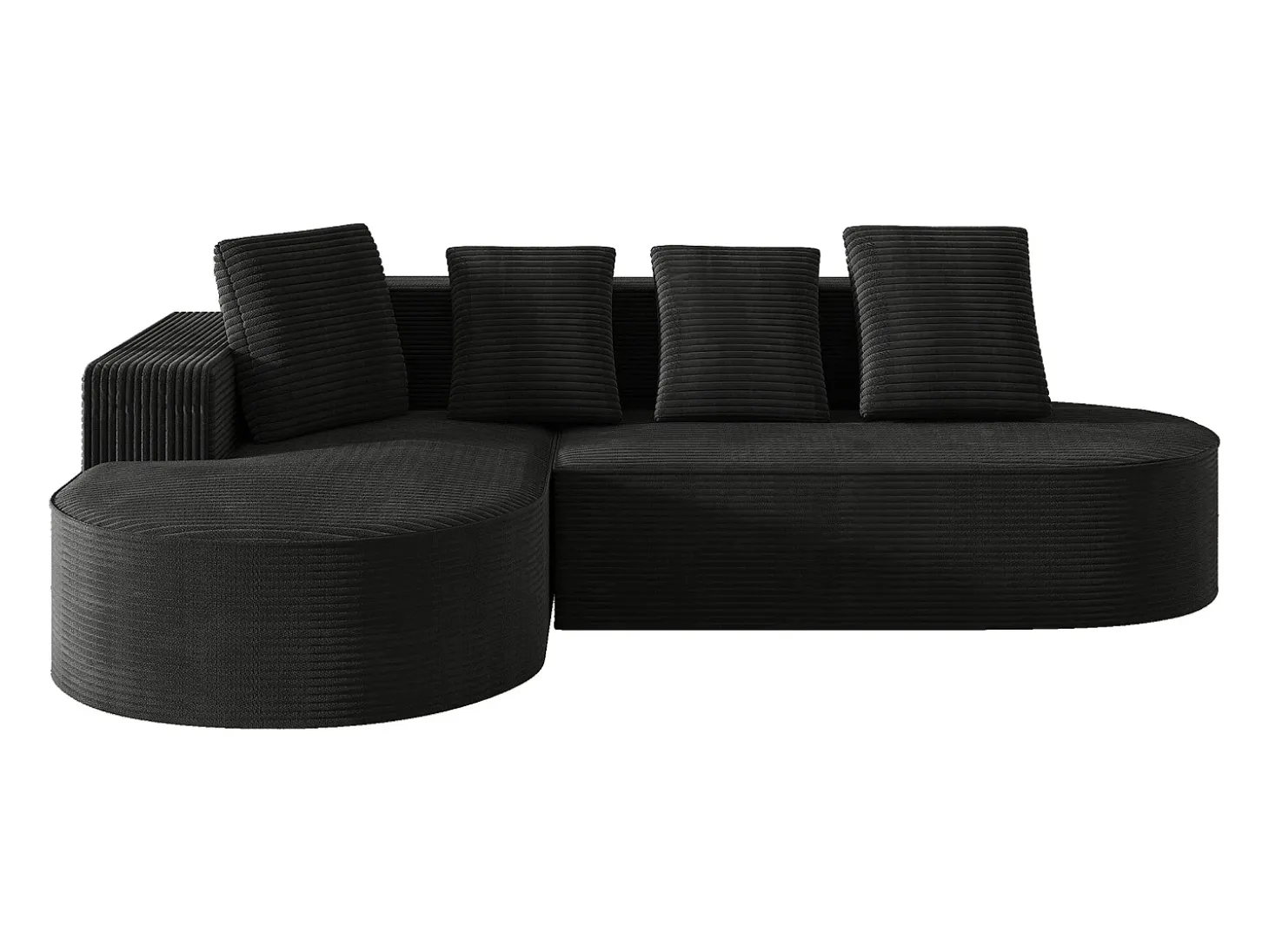 Sofá esquinero de 3 plazas con 4 cojines - Chaise longue en L - Pana negra - No requiere montaje