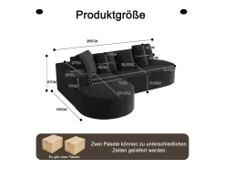Sofá esquinero de 3 plazas con 4 cojines - Chaise longue en L - Pana negra - No requiere montaje