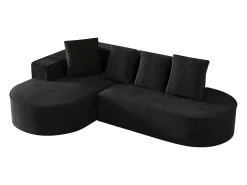Sofá esquinero de 3 plazas con 4 cojines - Chaise longue en L - Pana negra - No requiere montaje