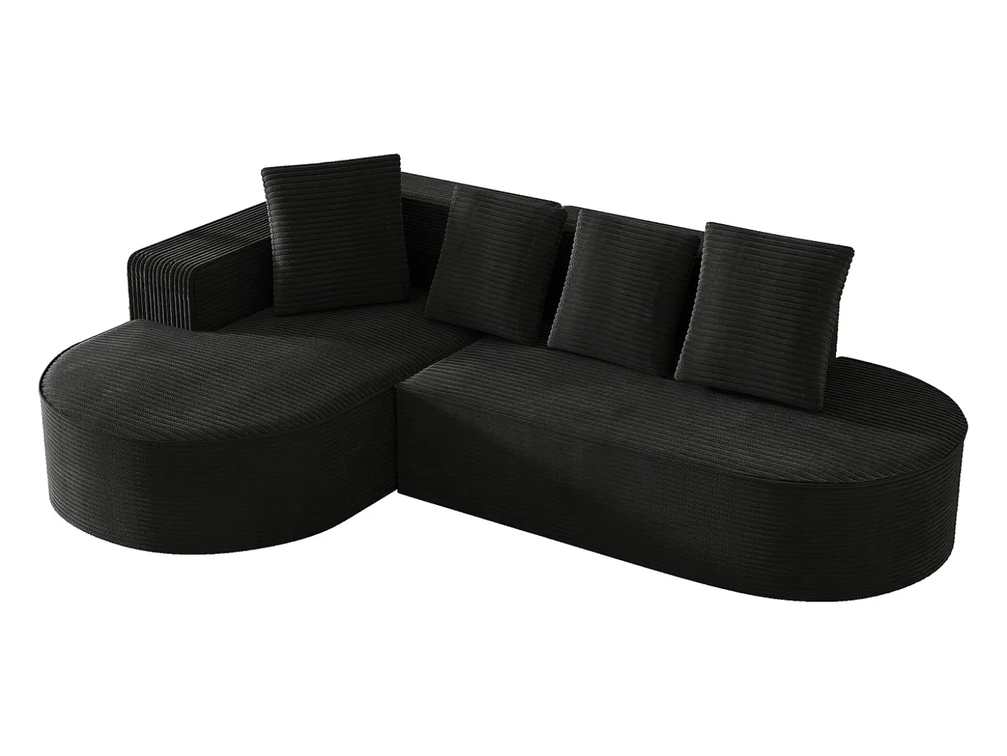 Sofá esquinero de 3 plazas con 4 cojines - Chaise longue en L - Pana negra - No requiere montaje