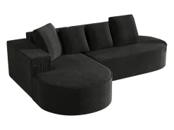 Sofá esquinero de 3 plazas con 4 cojines - Chaise longue en L - Pana negra - No requiere montaje