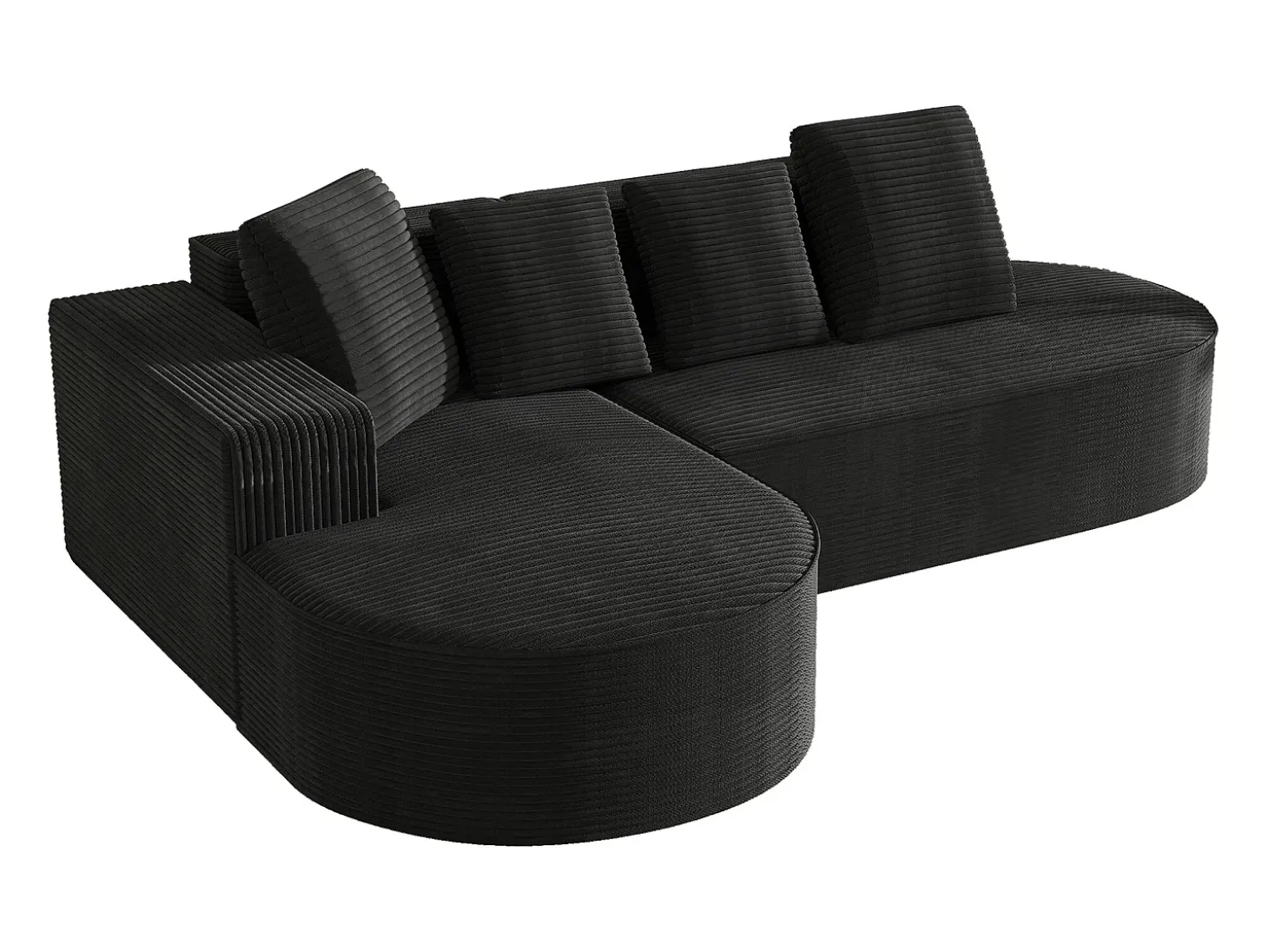 Sofá esquinero de 3 plazas con 4 cojines - Chaise longue en L - Pana negra - No requiere montaje